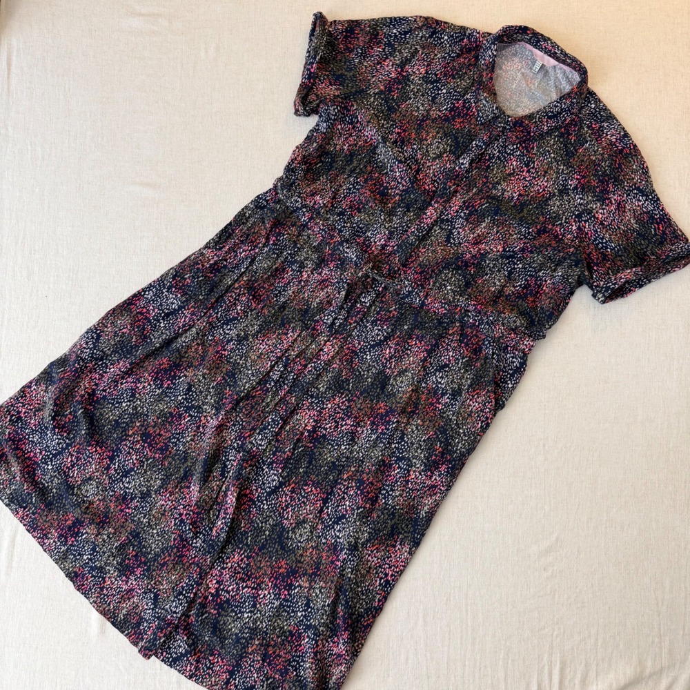 Joules Winslet Shirt Dress Navy Rain Abstract Print Drawstring Waist Size 14 - Picture 10 of 10